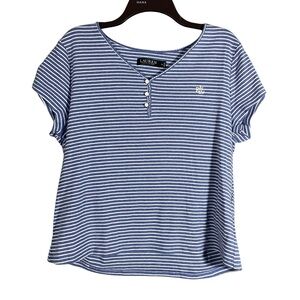 Lauren Ralph Lauren Striped Henley Short Sleeve Quiet Luxury Summer Dainty Top
